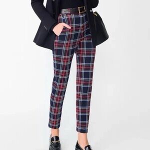 J. MCLAUGHLIN STEWART STRETCH KNIT PANTS IN ROYAL TARTAN PLAID NAVY SIZE US 4